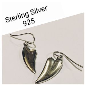 Signed 925 Sterling Silver Heart Dangle Earrings